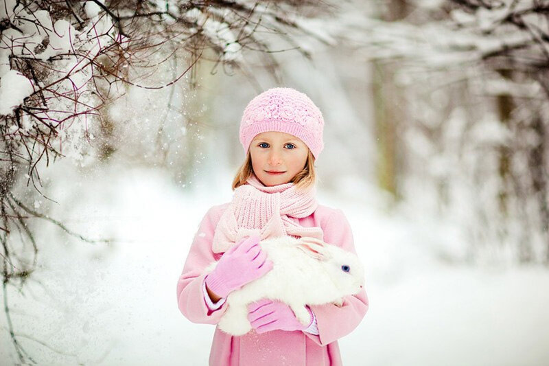 Girl Holding White Rabbit — Pink