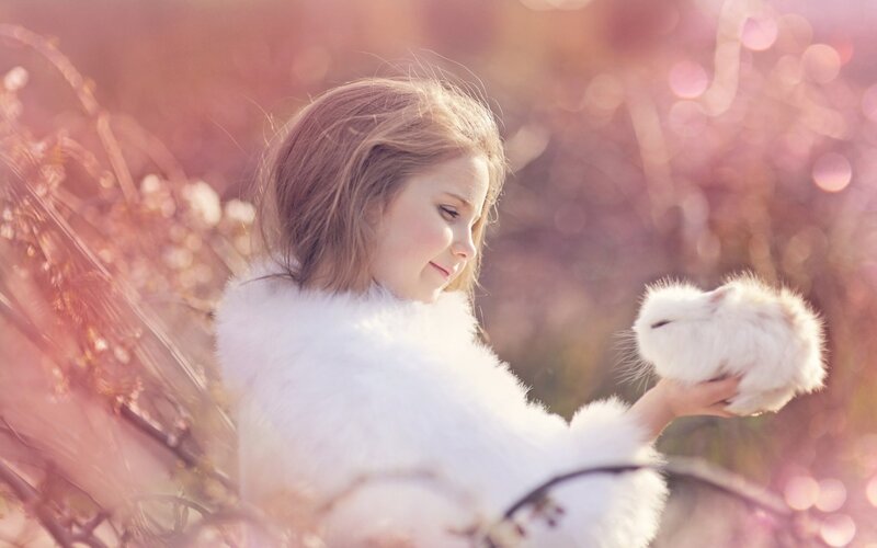 Girl Holding White Rabbit — Serene, Spring