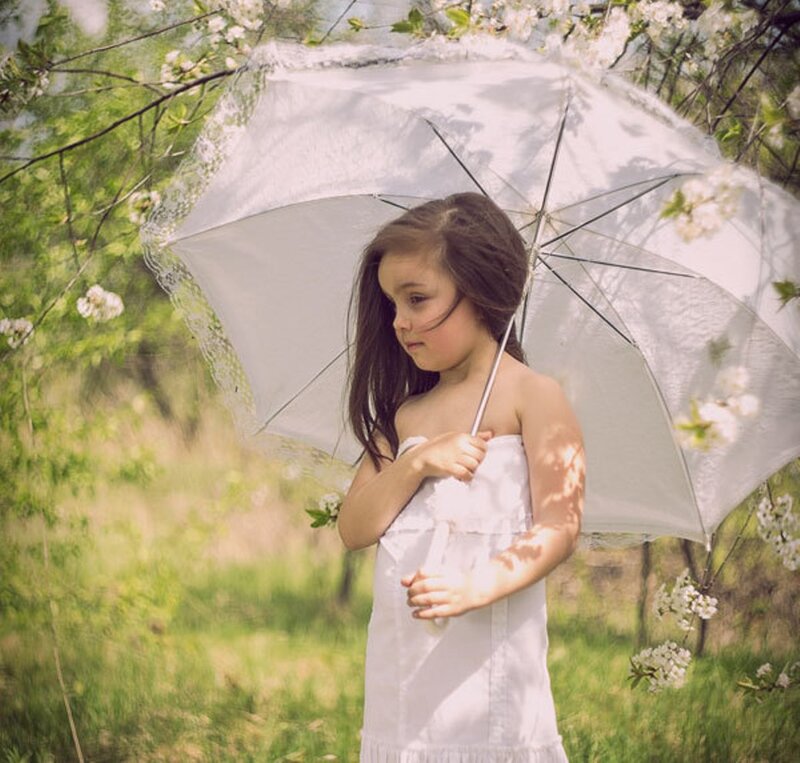 Girl Holding White Umbrella