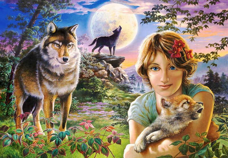 Girl Holding Wolf Pup