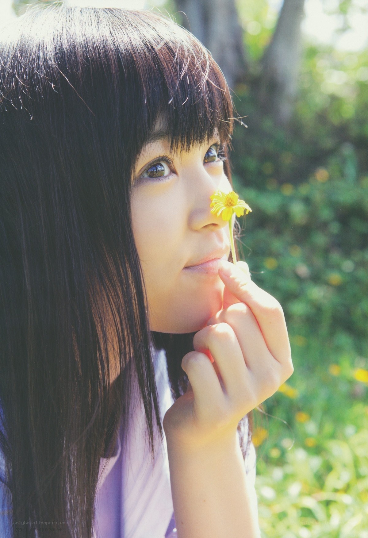 girl holding yellow flower