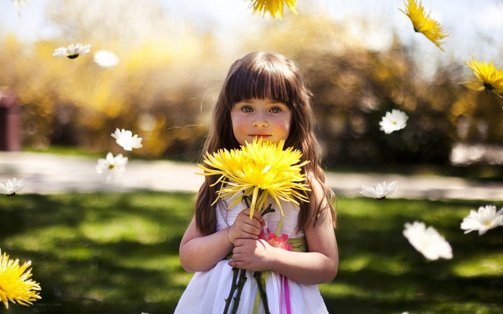 Girl holding yellow flowers