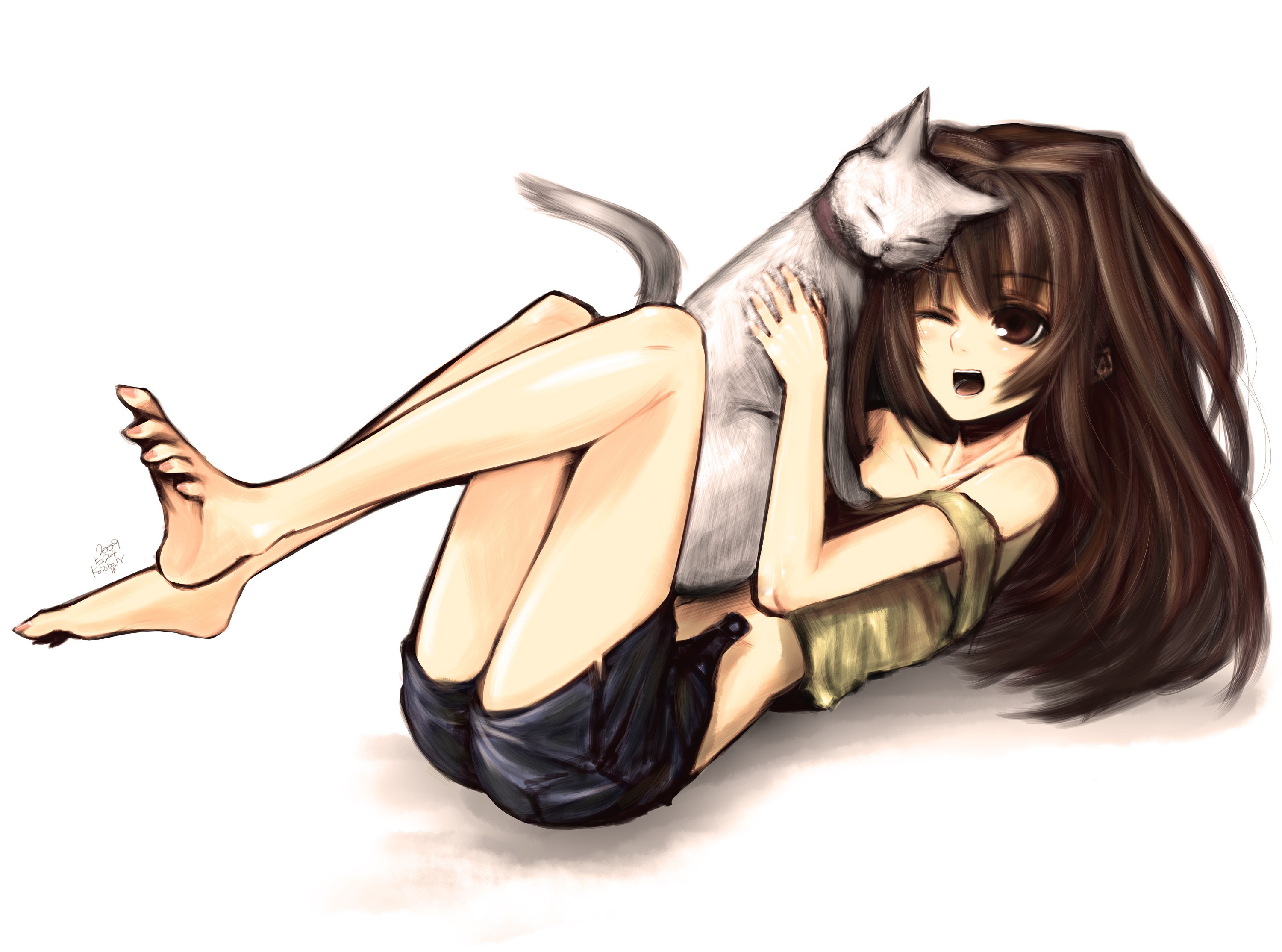 girl hugging a cat