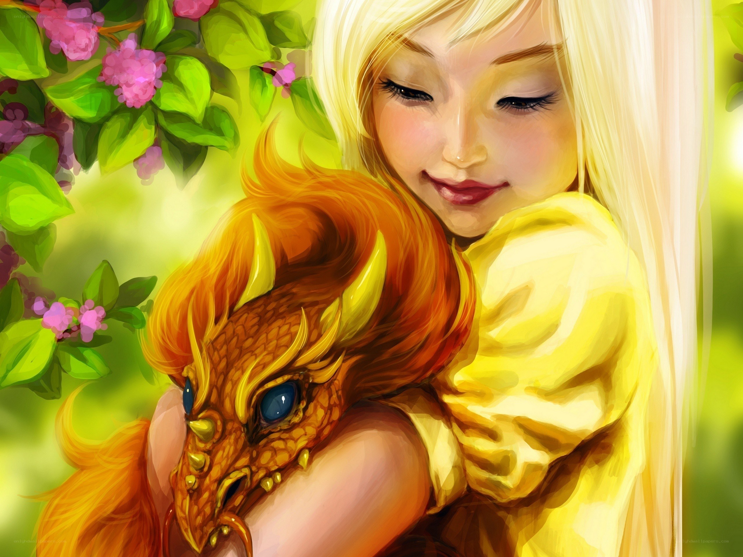 girl hugging a dragon
