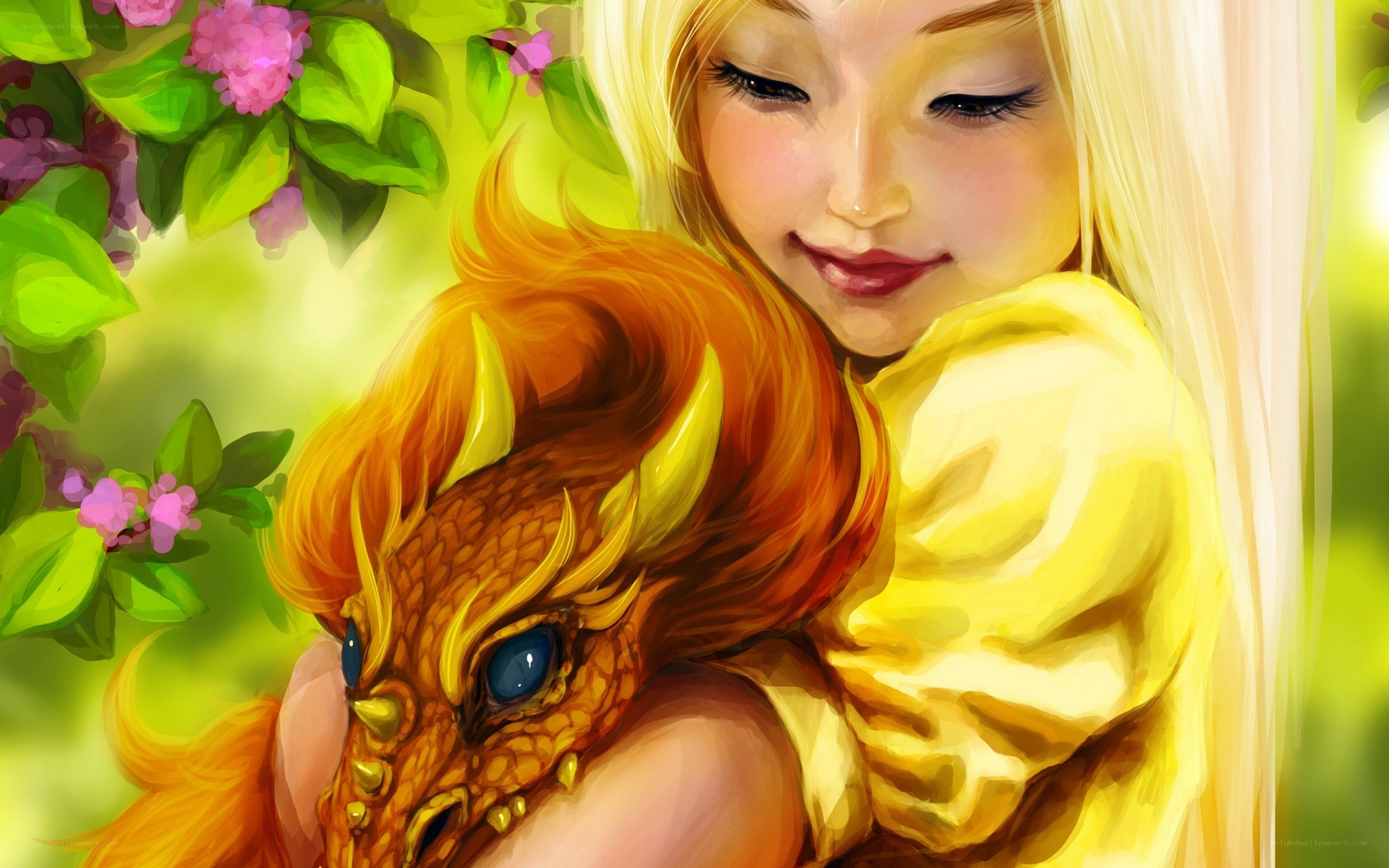 girl hugging a dragon