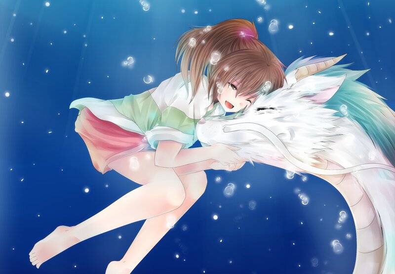 Girl Hugging a Dragon — Blue, Serene