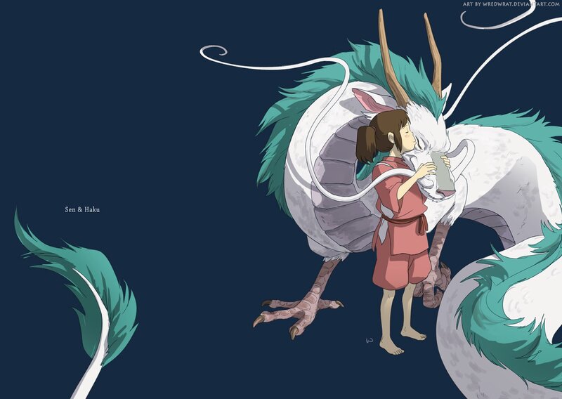 Girl Hugging a Dragon — Dark Blue