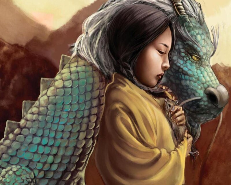 Girl Hugging a Dragon — Yellow