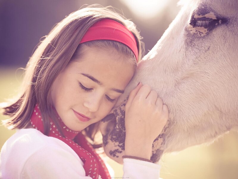 Girl Hugging a Horse — Red, Serene