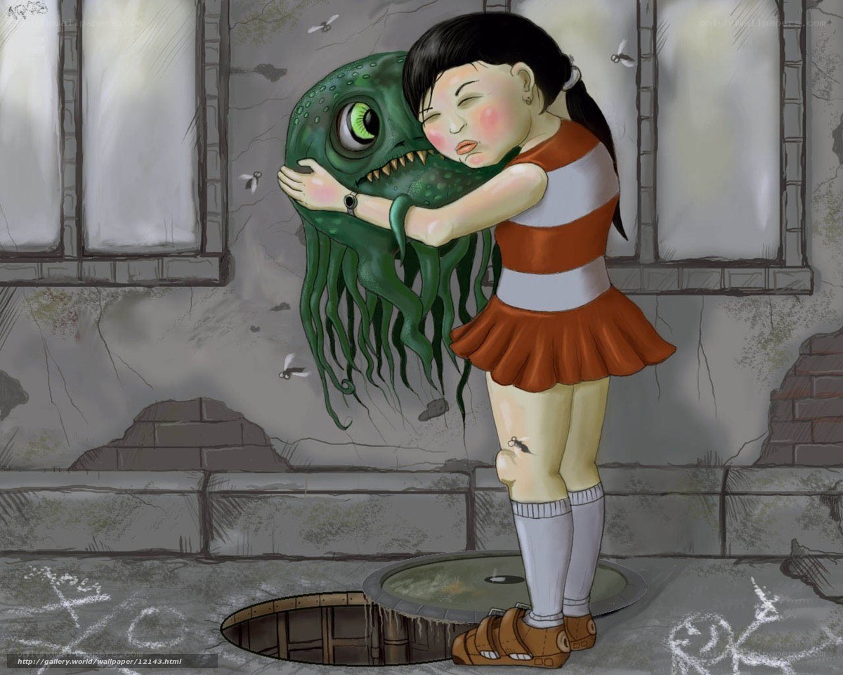Girl hugging a monster