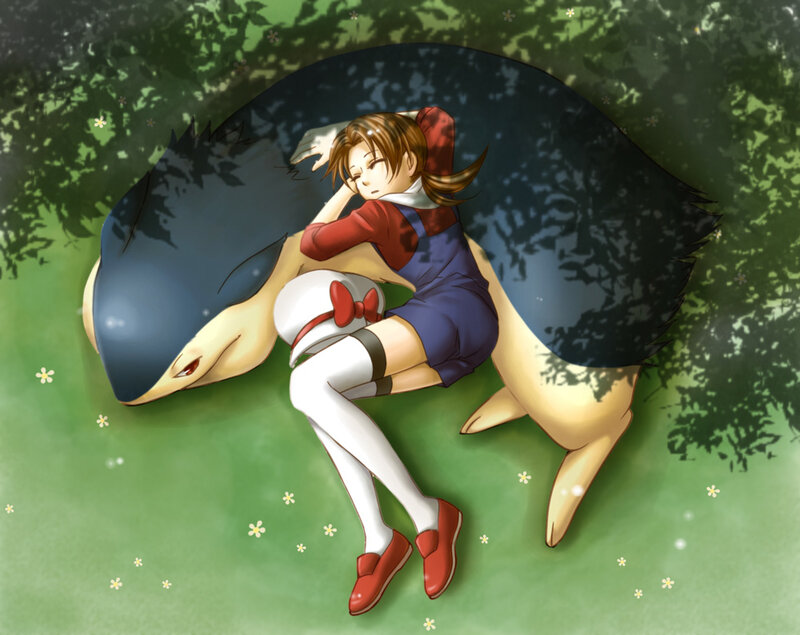 Girl Hugging a Pokémon — Green