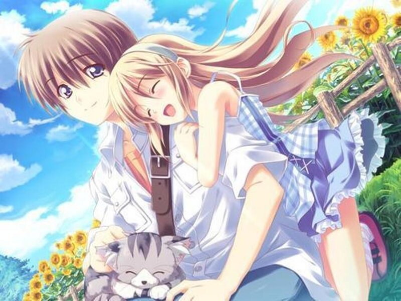 Girl Hugging Boy — Blue