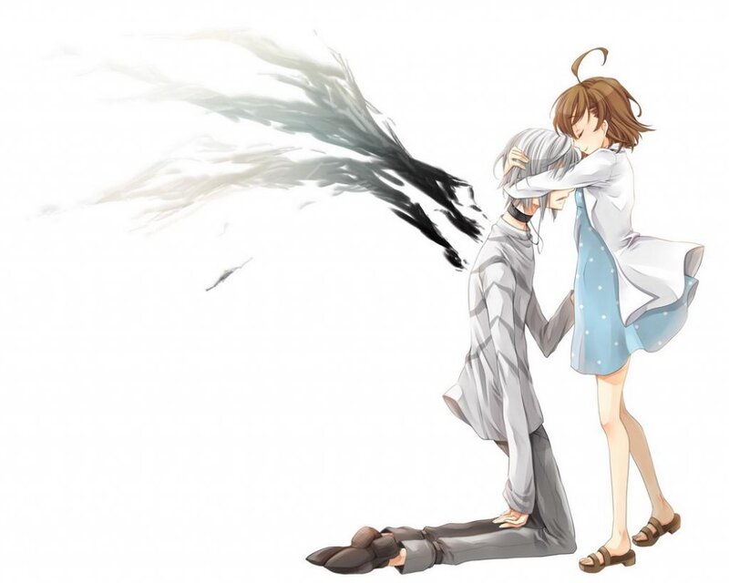 Girl Hugging Boy — White, Dramatic