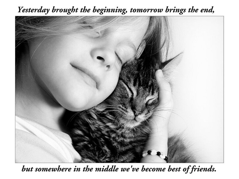 Girl Hugging Cat — Black