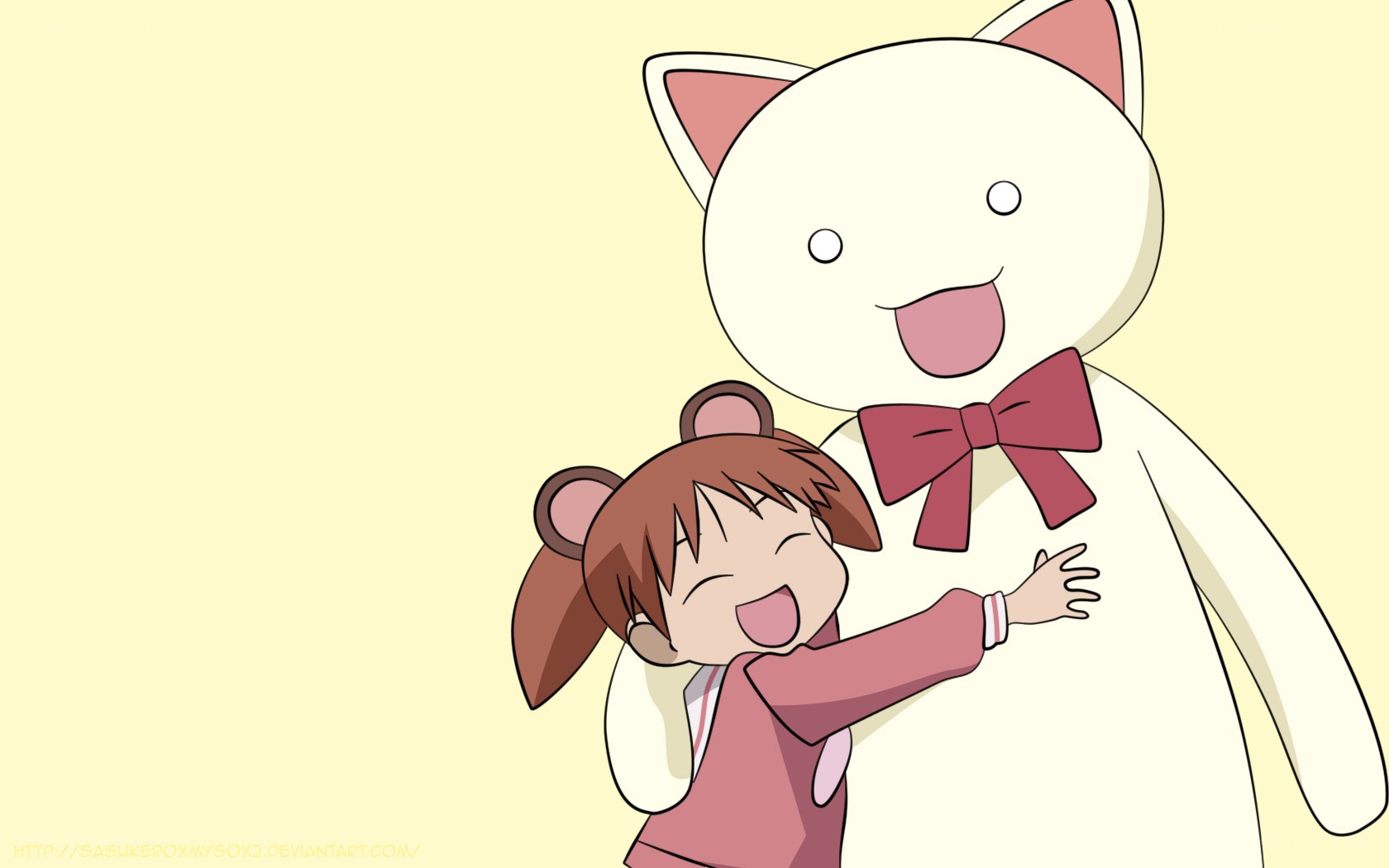 girl hugging cat creature