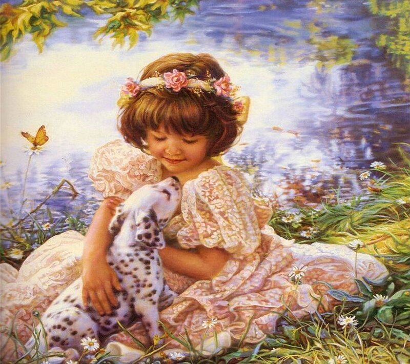 Girl Hugging Dalmatian Puppy