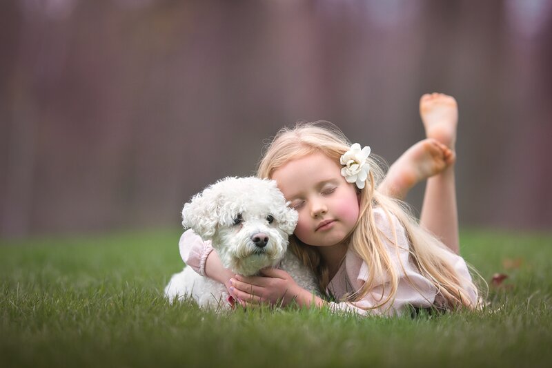 Girl Hugging Dog — Green