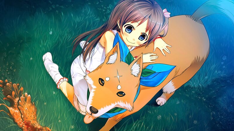 Girl Hugging Fox — Green, Peaceful, Afternoon