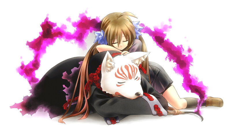 Girl Hugging Fox Mask — White