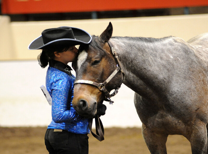 Girl Hugging Horse — Black, Calm