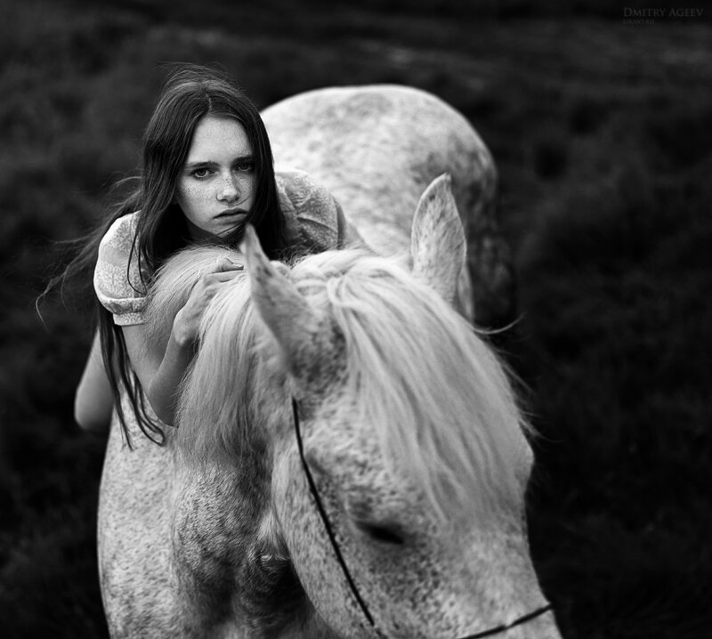 Girl Hugging Horse — Black