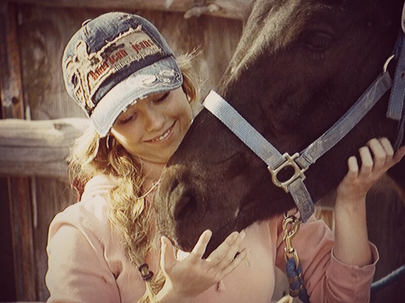 Girl Hugging Horse — Brown, Affectionate