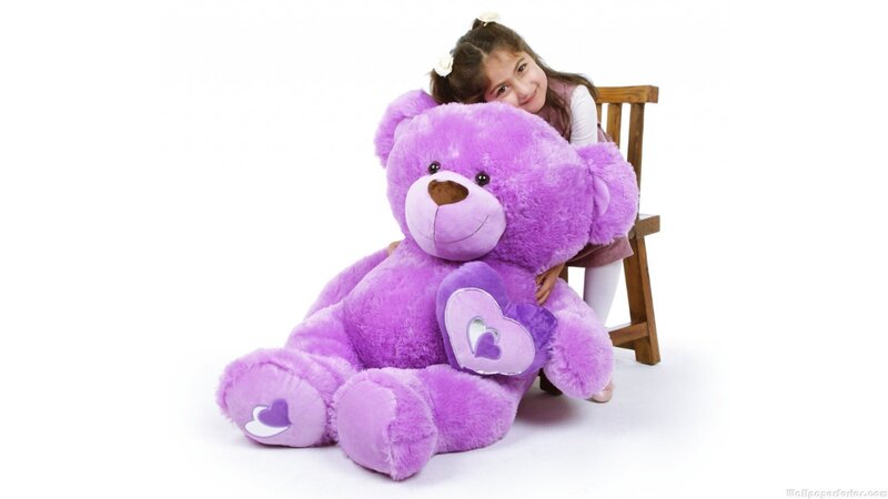 Girl Hugging Purple Teddy Bear