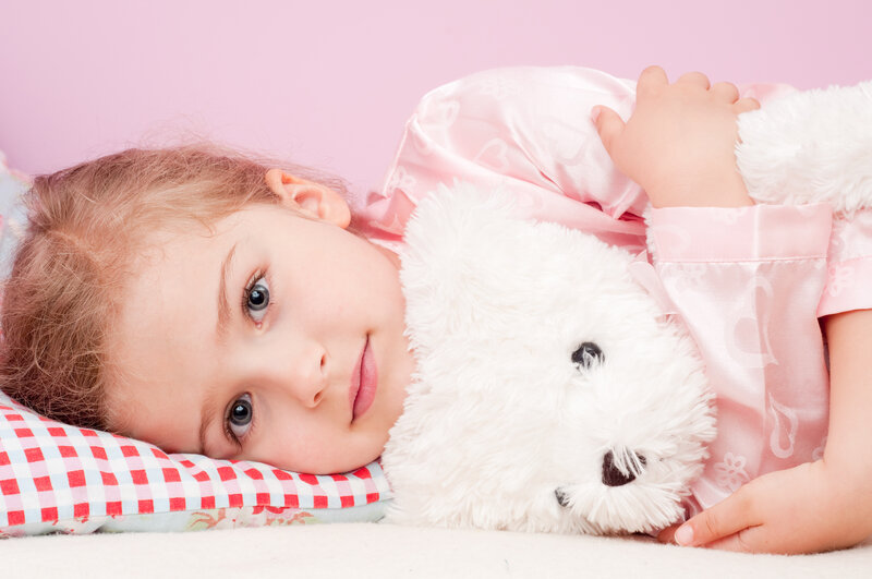 Girl Hugging Teddy Bear — Pink, Calm