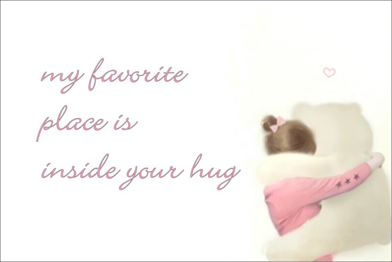 Girl Hugging Teddy Bear — White