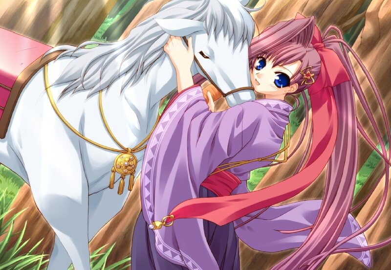 Girl Hugging White Horse