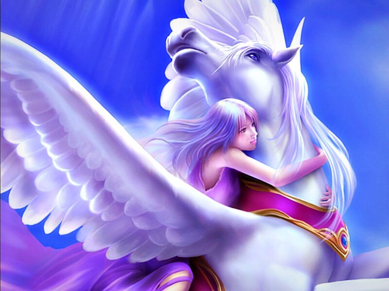Girl Hugging Winged Horse