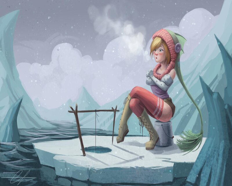 Girl Ice Fishing