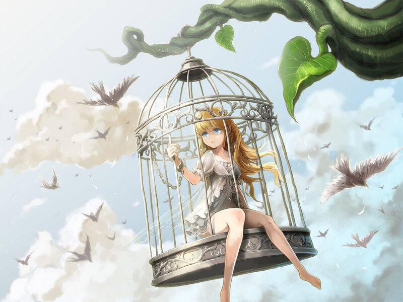 Girl in a Birdcage — Blue, Serene