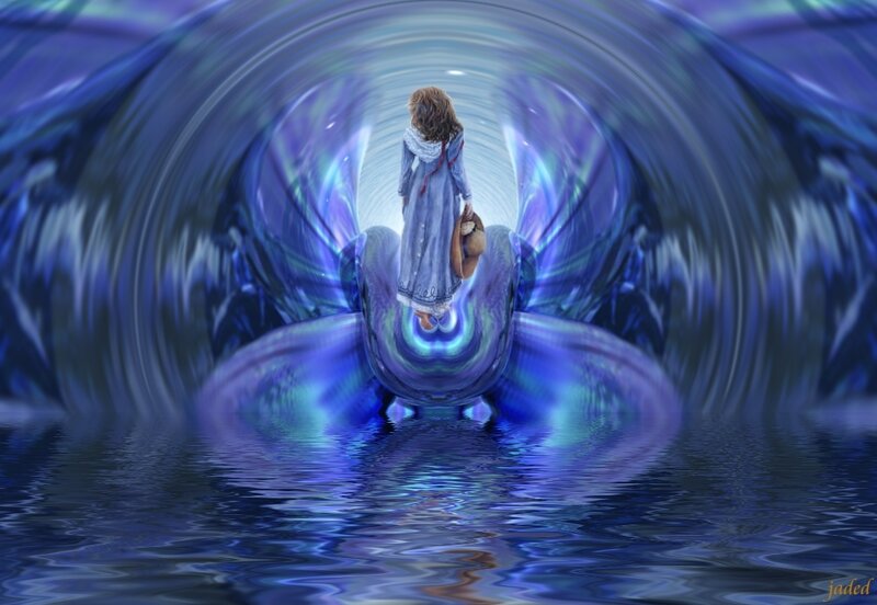 girl in a blue tunnel