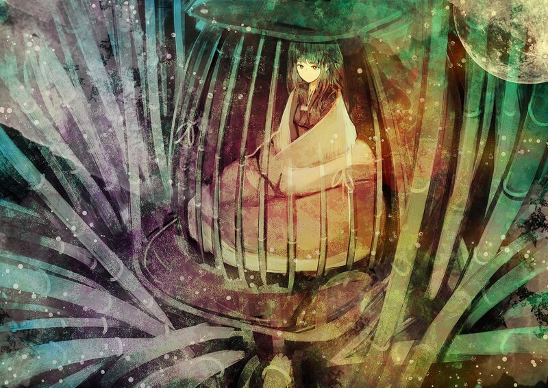 girl in a cage surrounded by bamboo