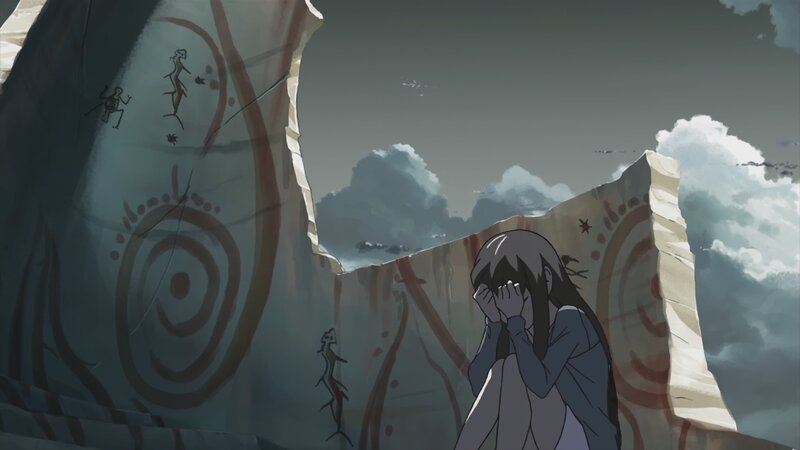 Girl in a cave with ancient art