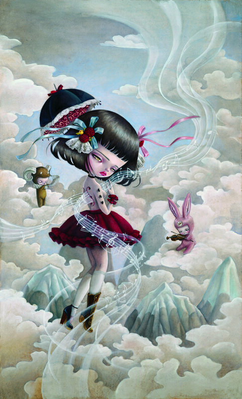 Girl in a cloud with musical notes