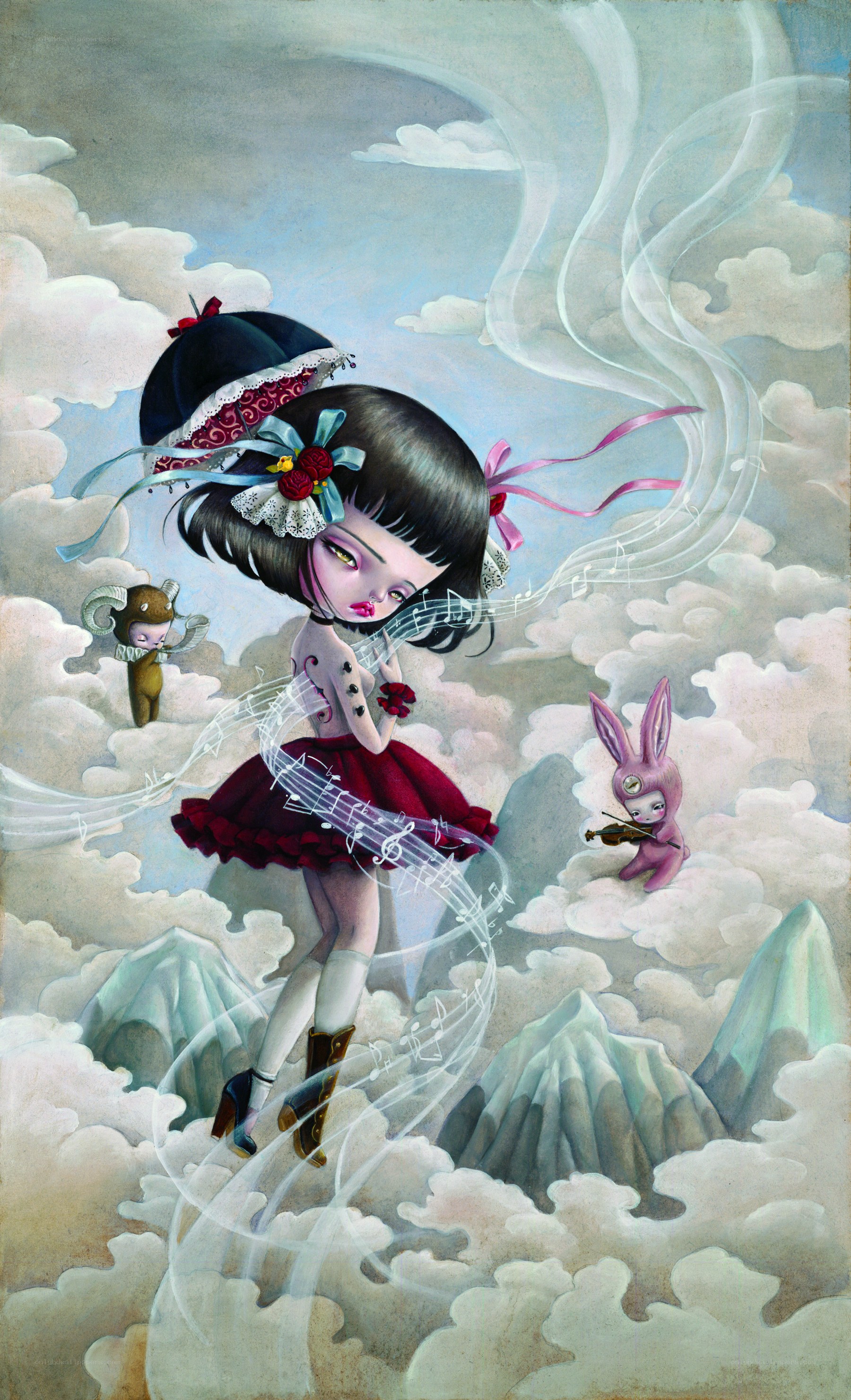 Girl in a cloud with musical notes