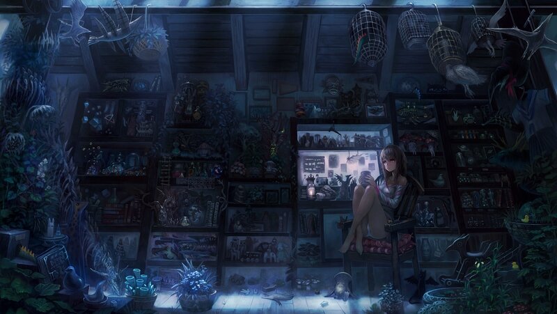 girl in a cluttered room