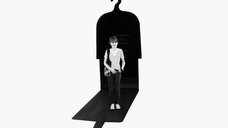 Girl in a coat hanger cutout