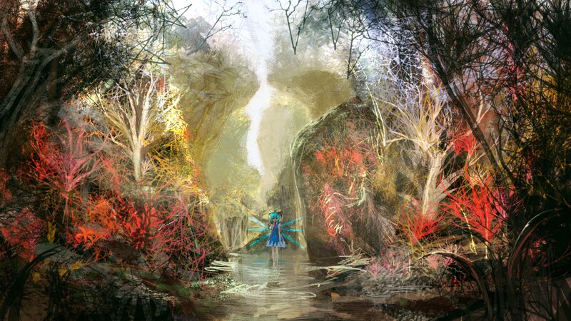 girl in a colorful forest