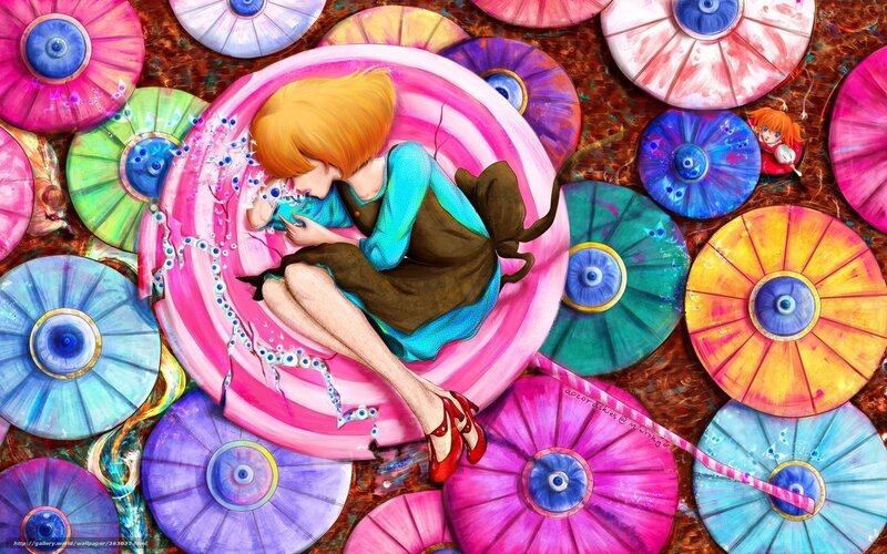 Girl in a colorful umbrella world