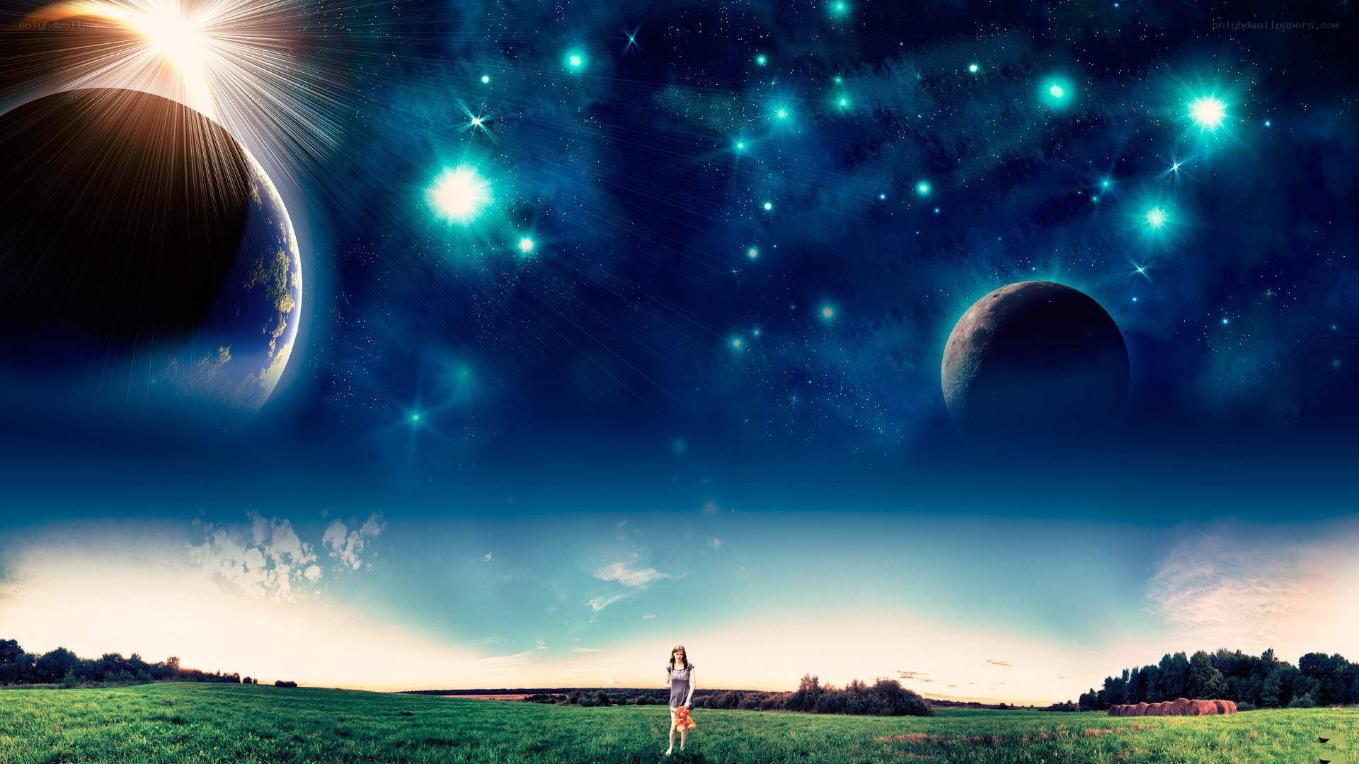 Girl in a cosmic landscape