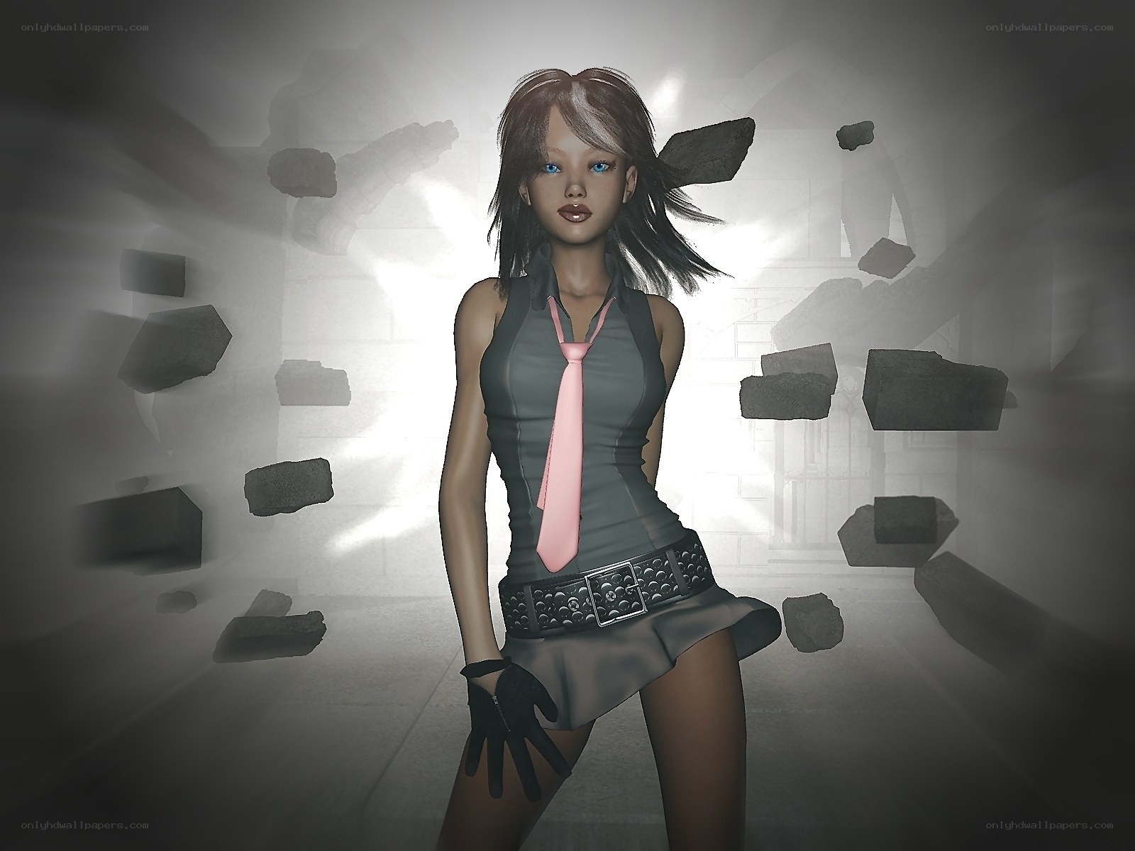 Girl in a destroyed room
