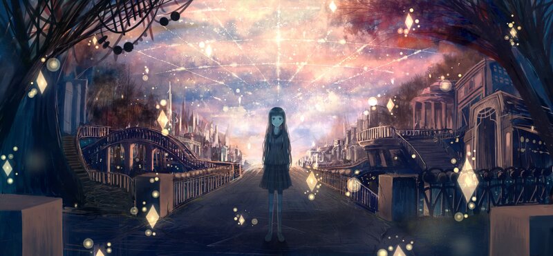 girl in a dreamlike city