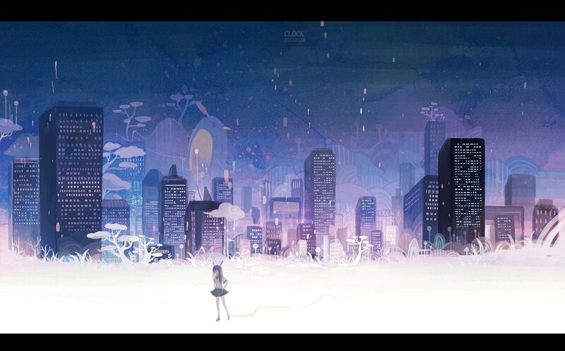 Girl in a dreamy city