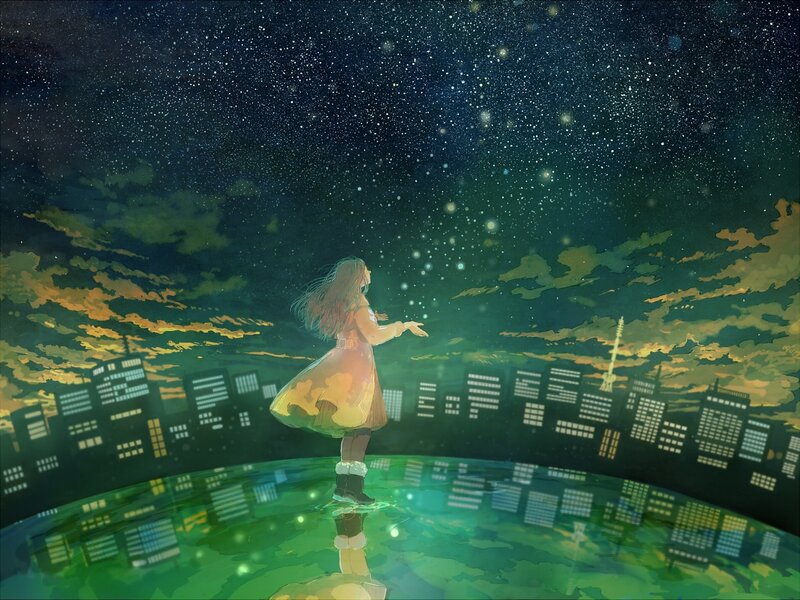 Girl in a Dress — Green, Serene, Night