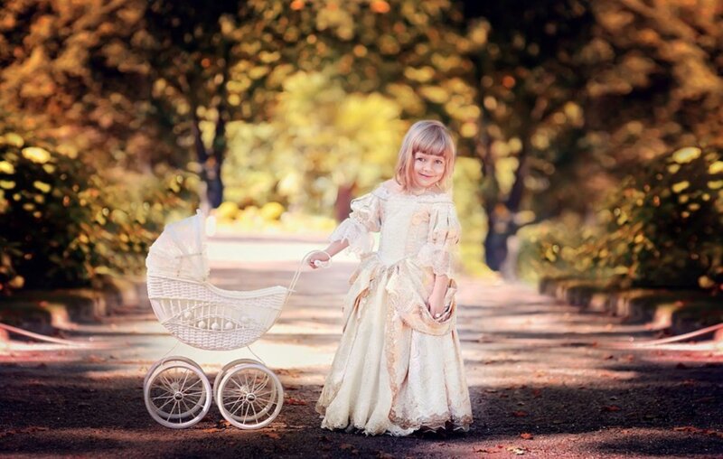 Girl in a Dress with Stroller