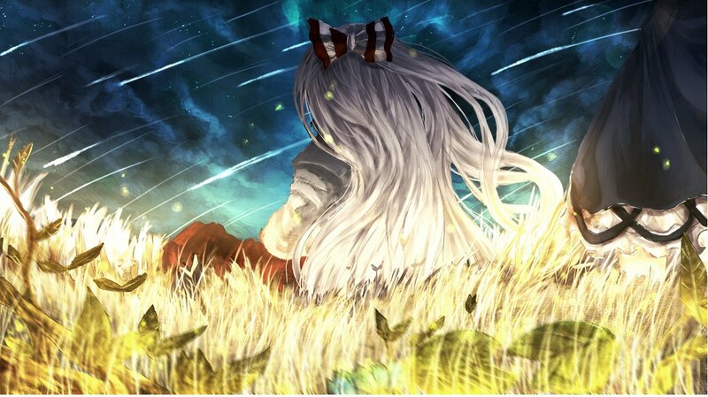 girl in a field at night
