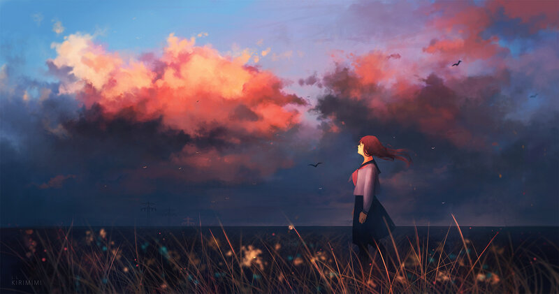 Girl in a Field — Blue, Dramatic